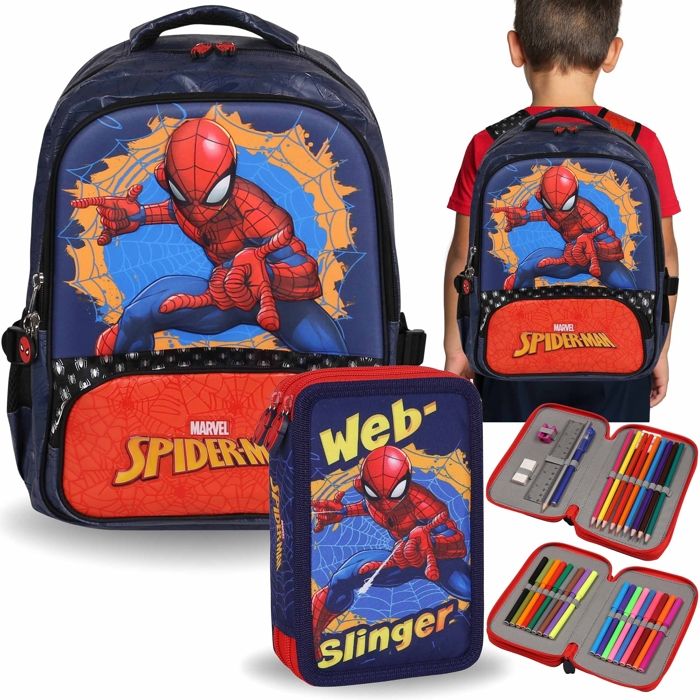 MARVEL Spider Man ENSEMBLE SCOLAIRE pour garçon: SAC À DOS renforcé + TROUSSE à crayons avec fournitures scolaires SET SCOLAIRE