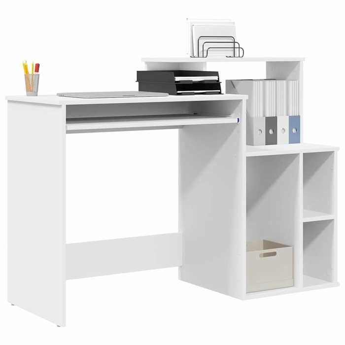 Kenneth@ Bureau - 1 PERSONNE - Table dordinateur - avec Rangement - avec étagère - Blanc 120.5x44x88.5 cm - LL1036