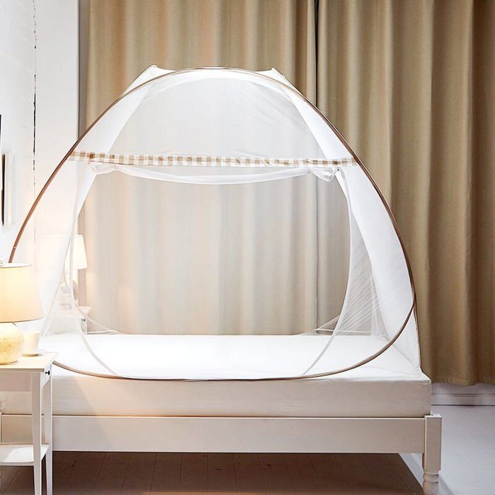 Moustiquaire lit pliable - PZCC - Dôme - 100x190 cm - Marron - Pop-up facile à installer