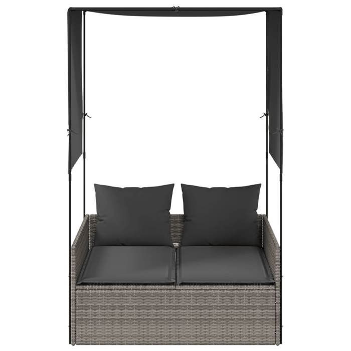 Desginer Chaise longue/Lit de repos - SOLOMON - Pour jardin - double places - avec toit et rideaux - gris résine tressée CC1318