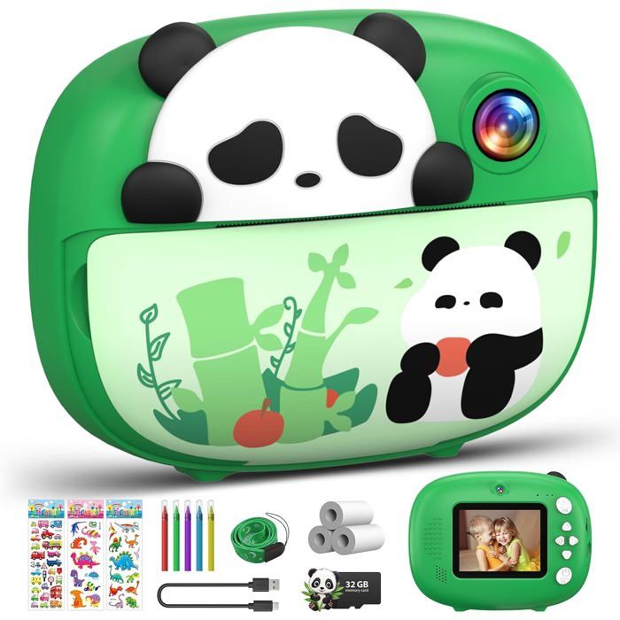 Appareil Photo Instantané Pour Enfants - Imprime En Noir Et Blanc, écran 2,4", Vidéo 1080P - Avec Carte 32 Go, Papier, Crayons - Cadeau 3-12 Ans