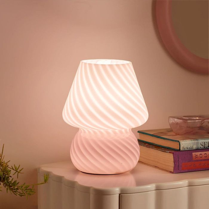 Lampe Champignon Petite Lampe de Chevet Rose Lampe de Table en Verre Translucide Lampe Esthétique Murano pour Chambre