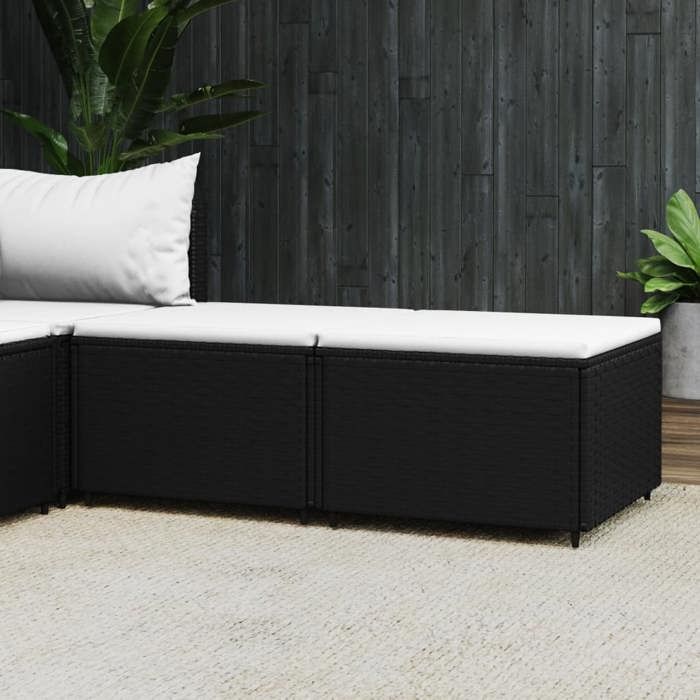 Repose-pieds de jardin en résine tressée - vidaXL - Lot de 2 - Noir - Coussin blanc - Résine tressée