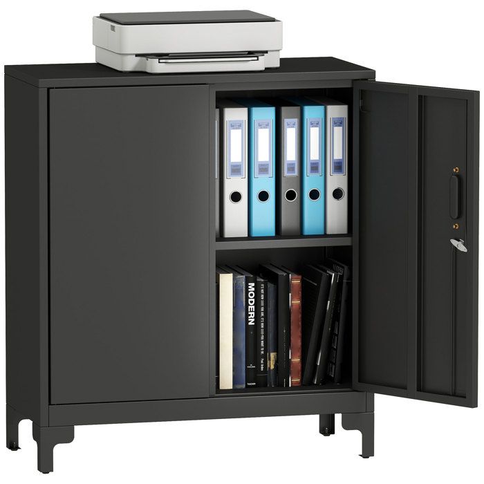 Armoire de bureau - HOMCOM - 2 niveaux - 2 portes verrouillables - métallique - 80 x 35 x 91 cm - noir Armoire de bureau - HOMCOM - 2 niveaux - 2 portes verrouillables - métallique - 80 x 35 x 91 cm - noir