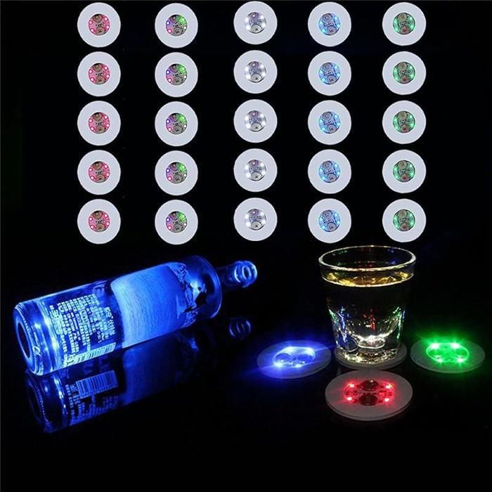 Lot de 50 dessous de verre à LED - Autocollants à LED - Pour bar bouteille lumineuse - Super lumineuse - Lampe de bouteille LED
