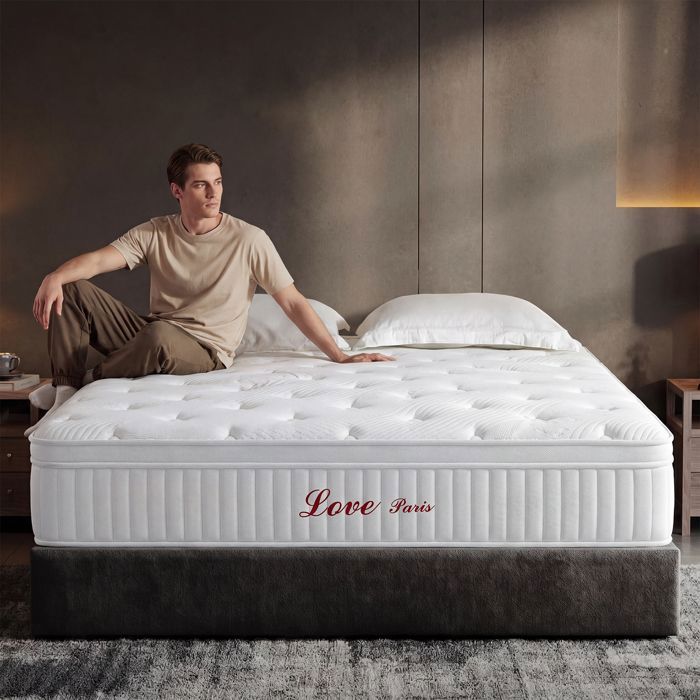 Matelas Hybride 140x190 cm INRE Épaisseur 30 cm Ressorts Ensachés + Mousse à Mémoire de Forme Indépendance de couchage Respirant