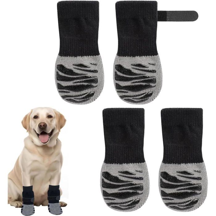 Comparer les prix de Chaussettes antidérapantes pour chien - ZGEER - Protection coussinet - Réglables - 16x6 cm - 4 pièces - Noir - Taille M