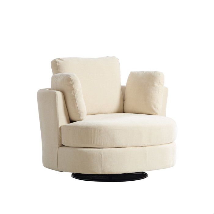 Fauteuil Pivotant 360° avec Base Métallique Chaise Relax Chaise Lounge Confortable pour Salon et Chambre Beige