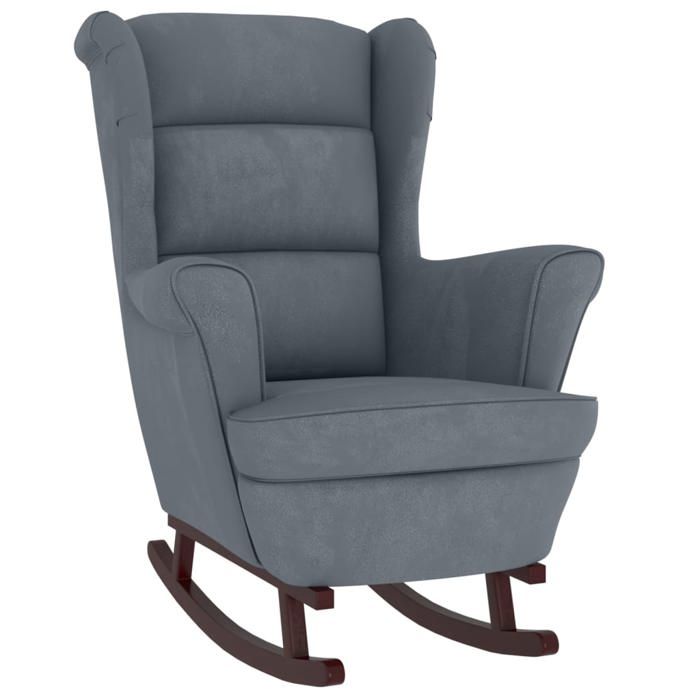 Fauteuil Allaitement - Gris - 100 % polyester - en velours gris foncé bois massif 78x93x97 cm F1594