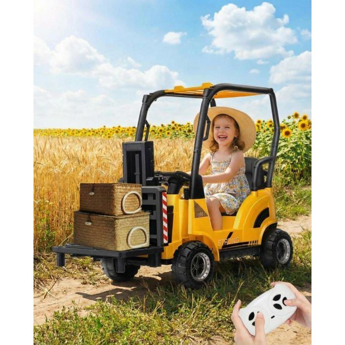 Chariot élévateur électrique enfant - LUNSY - Dimensions: 55x117x97 8 cm - Jaune - Batterie 12 V 4 5 Ah