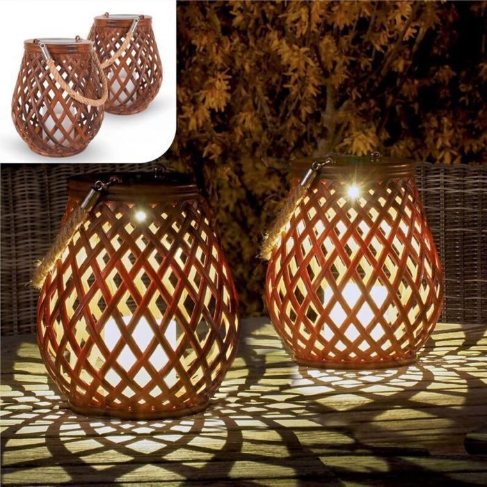 Lot de 2 Lampes Solaires Extérieures - Luminaires LED Effet Rotin - 0.2W IP55 - 2117 cm - pour Jardin Terrasse et Balcon Femeo