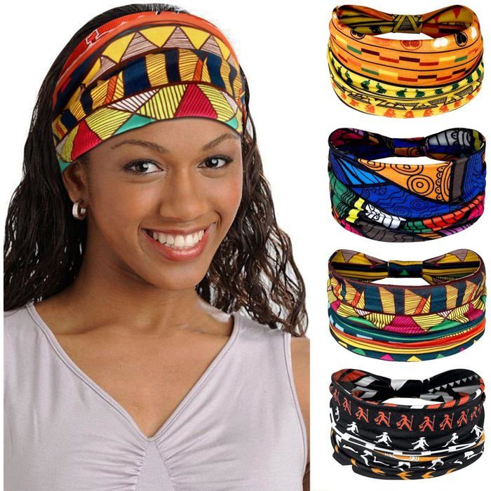 Foulard Bandana Serre-têtes Large Femme 4 Pièces - Style Bohème Africain - Accessoire Coiffure Idéal pour Yoga