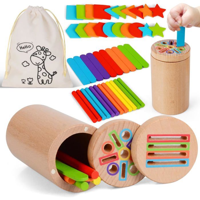 Montessori Jouet Enfant 1 2 3 an Jeu de Tri Couleur Montessori Jeux Eeducatifs BéBé Motricité Fine Montessori Jeux Bois