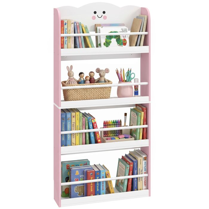 Bibliothèque pour enfants - AIYAPLAY - 4 niveaux de rangement - thème barbe à papa - bois - 60x12x108cm - rose