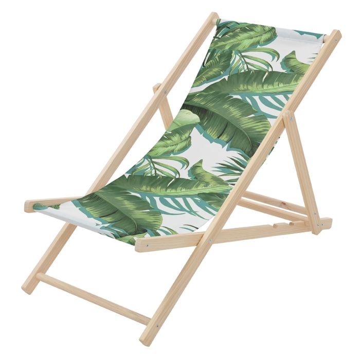 Chilienne de jardin - ECD Germany - Motif tropical - Bois - Pliable 3 positions charge max 120 kg