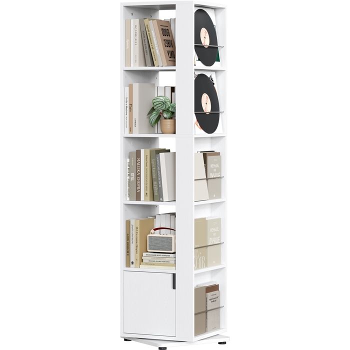 Yaheetech Bibliothèque Rotative 360° Étagère 5 Niveaux de 169 cm H avec Rangement Fermé pour Salon Chambre Bureau Blanc Yaheetech Bibliothèque Rotative 360° Étagère 5 Niveaux de 169 cm H avec Rangement Fermé pour Salon Chambre Bureau Blanc