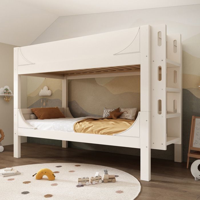JOINERY lit superposé séparable 90 x 200 cm échelle réversible tête ou pied bois MDF blanc 2 lits simples enfant