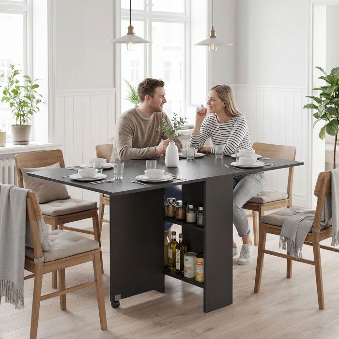 TABLE REPAS - MINIMAL - Console extensible - 4-6 personnes - Noir - Roulettes à frein
