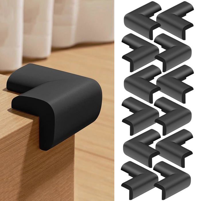 Lot de 12 protège-coins de table en mousse noire - Adhésif 3M pré-fixé - Pour meubles bureaux lits Meoiruery