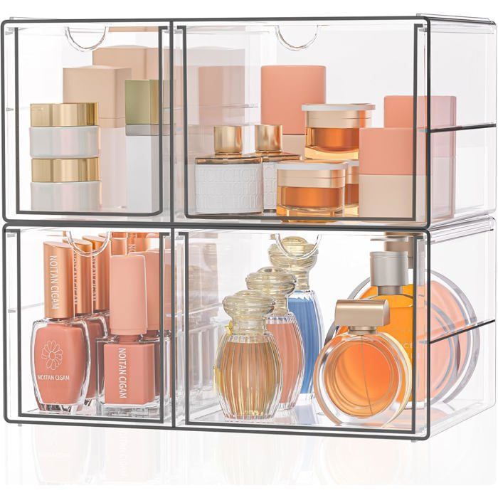 Organisateur de maquillage acrylique - Lot de 2 modules 4 tiroirs empilables et Anti‑allergique et anti‑moustiques Velcro
