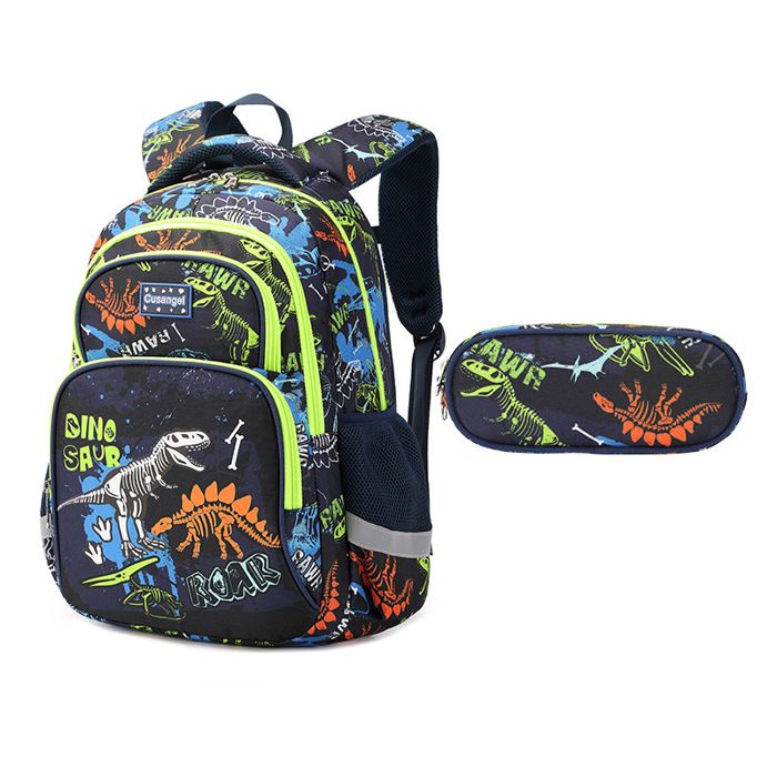 XJYDNCG 2Pcs Cartable Garçon PrimaireSac à dos EnfantMotif Dinosaure42x30x15cm - Noir