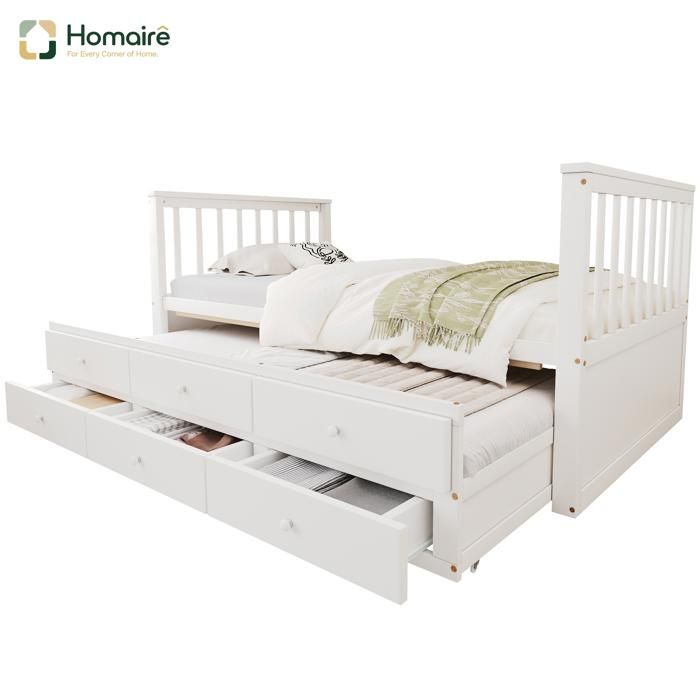Lit de jour avec trundle escamotable et tiroirs de rangement en pin massif design moderne meubles de chambre pour enfant