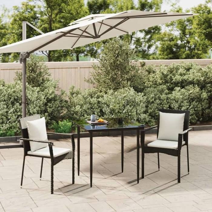 VIDAXL Ensemble Table avec chaises jardin + coussins - (3 pcs) - ANTI-UV - Noir 59x53.5x88 cm M1993