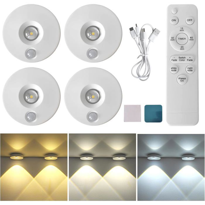 4 Pièces Led Cuisine Sous Meuble Éclairage De Vitrine Rond Recharge Usb Lampes Armoire Veilleuse Magnétique Lampes Armoir[BI98]
