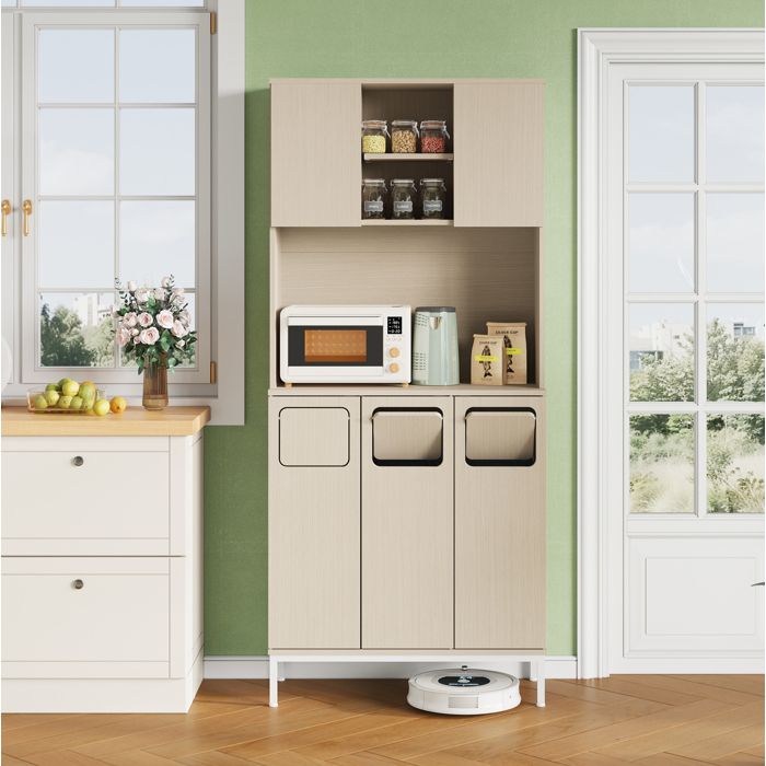 Armoire haute de cuisine 80x35x181 cm avec compartiment poubelle niche micro-ondes rangement aspirateur VEVXYN