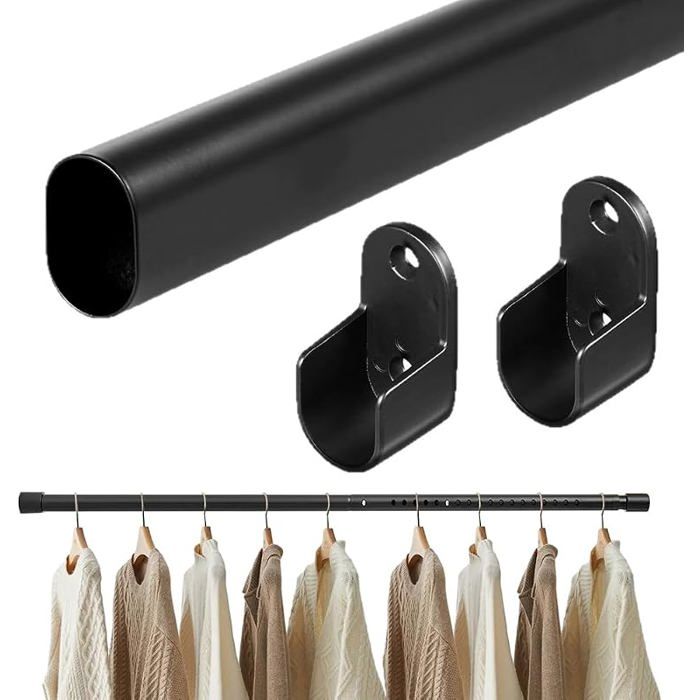 Tringle à vêtements extensible ovale avec 2 supports Pour penderie mur fenêtre intérieure Noir 42 70 cm 42 70cm N BARRE DE PENDERIE