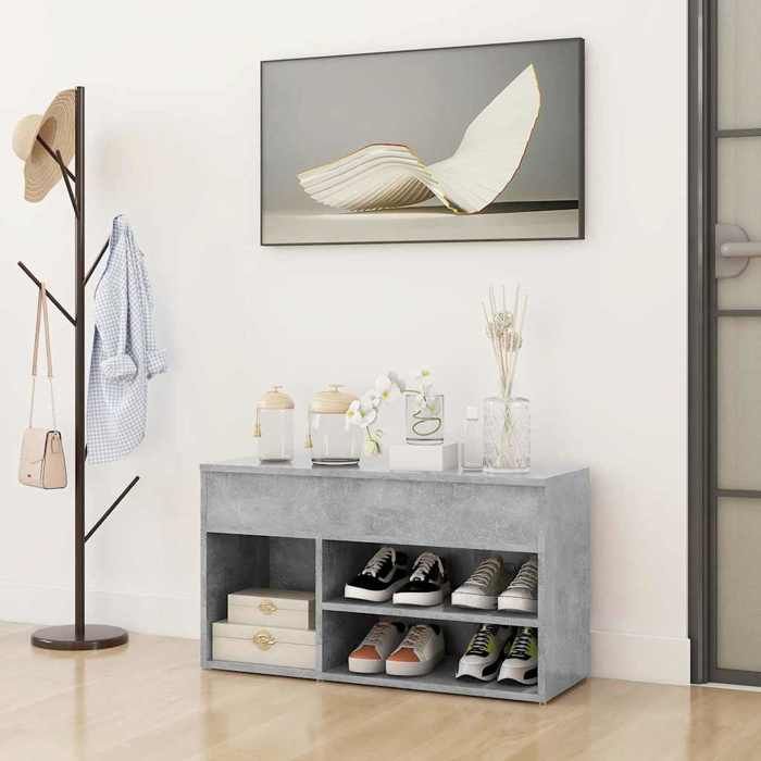 Banc de rangement à chaussures intérieur - VIDAXL - Armoire de couloir - Gris béton 80x30x45 cm Bois dingénierie@15922