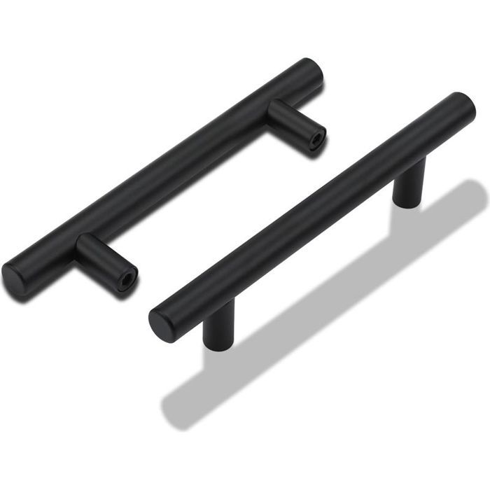 Lot de 10 poignées de meuble cuisine noires 128 mm en T acier inoxydable Lot de 10 poignées de meuble cuisine noires 128 mm en T acier inoxydable