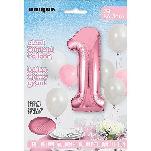 Unique Party Palloncino Gigante Numero 1 - 86 Cm, Colore Nudo Opaco, In Lamina - Per Festa 1° Compleanno