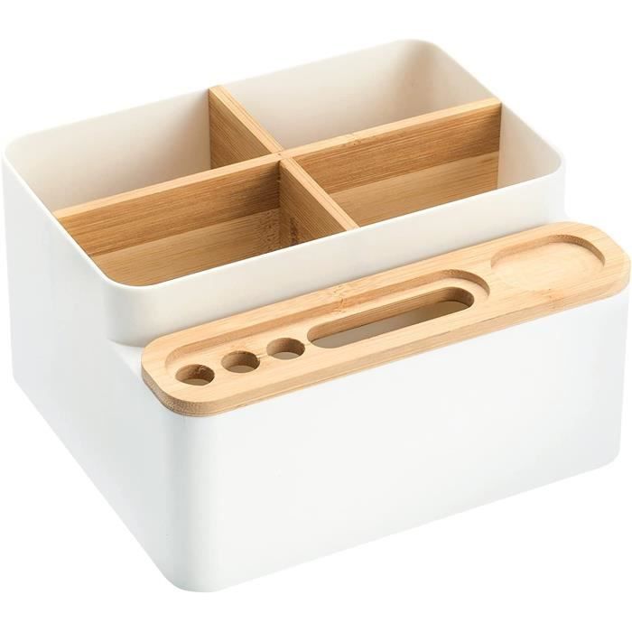 Organisateur De Bureau En Bois Et Plastique Tunejoy - Compartiments Amovibles Pour Rangement Stylos, Cosmétiques