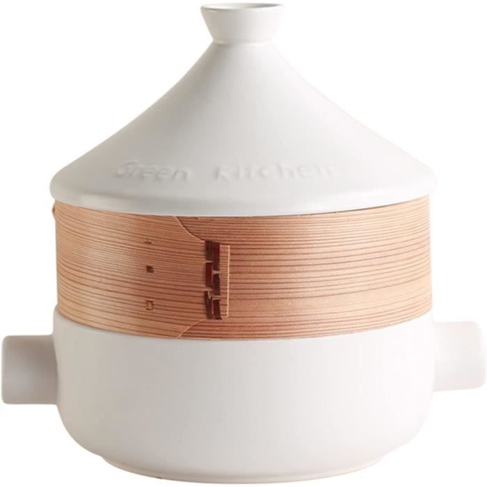 Cocotte Japonaise En Céramique 2.5L Avec Panier Vapeur - Marmite Anti-adhésive Pour Ragoût, Soupe, Riz, Cuisson Saine