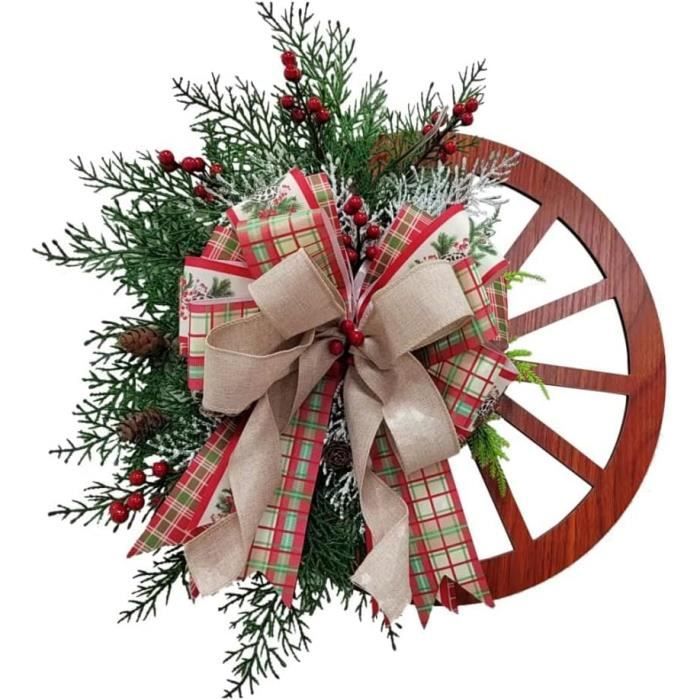 Teksome Couronne De Porte Noël | Couronnes De Vacances Avec Nœud En Ruban Pour Porte D'entrée Extérieure,Branches Mortes Et Fleurs Décorations De Porte D' Entrée, Mariage Mural De Ferme