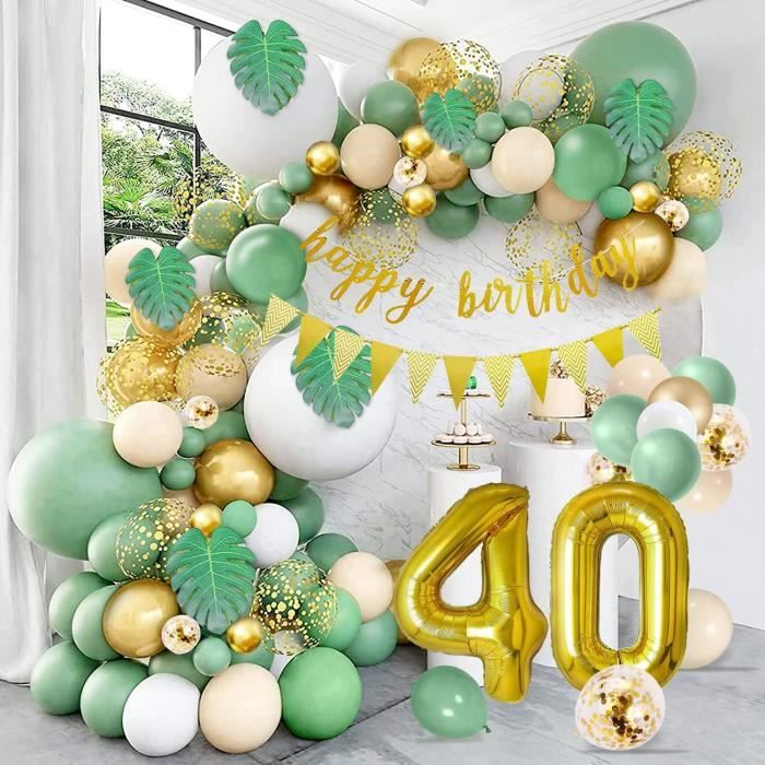 Décoration 40 Ans - Kit Ballon Guirlande Vert Et Or Pour Anniversaire Homme Femme - Bannière Joyeux Anniversaire