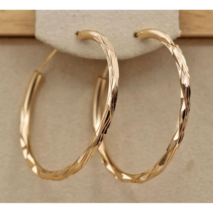2 Grande Or Plaine Cercle Boucle D'oreille Charnière - Femme Filles Boucles D'oreilles Créoles - Acier