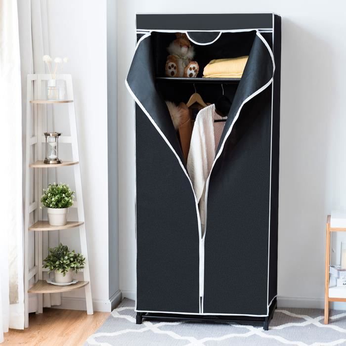 Penderie Souple COSTWAY Rangement de Vêtement 75 x 50 x 170 cm 2 Etagères Cadre en MétalNoir