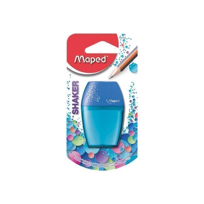 Maped Shaker Lot 2 Taille-crayons 2 Trous – Réservoir Transparent, Lame Inox, Pour Standard 8mm Et Jumbo 11mm – Bleu Et Vert