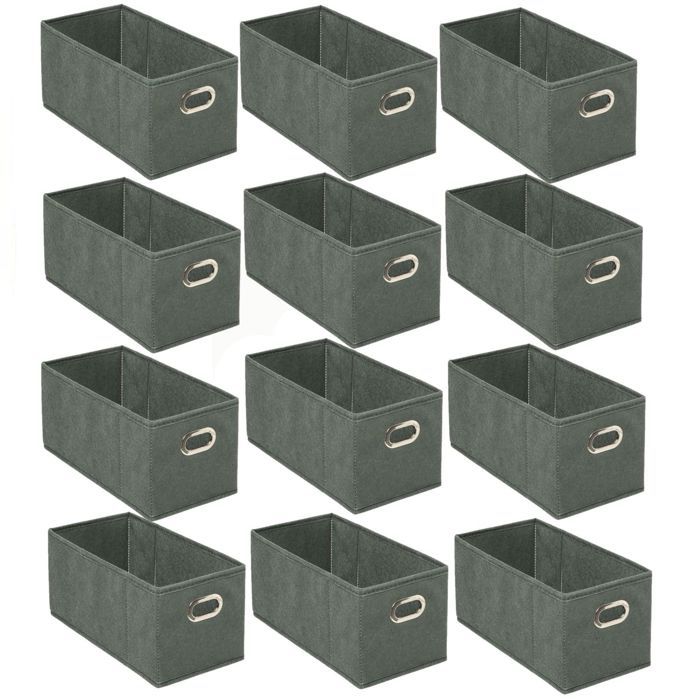 Toilinux - Lot de 12 paniers de rangement en tissu avec poignée MIXN MODUL - L. 31 x l. 15 x H. 15 cm - Vert Kaki