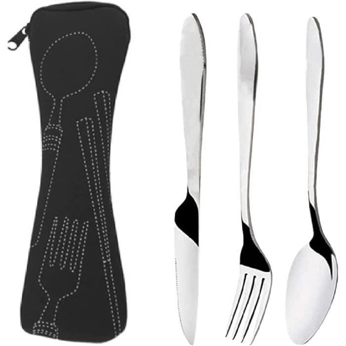 Couverts De Voyage Réutilisables Outlery - Acier Inoxydable - Noir - Portable Et TSA Friendly