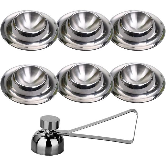 Coquetiers en Acier Inoxydable - Ensemble de 6 - Diamètre 85 cm - Ouvre-Oeuf Inclus - Argent