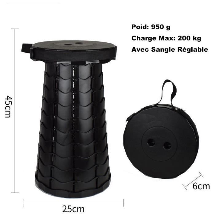 Tabouret Pliant Camping Siège Chaise Portable Rétractable 6.5-45cm Charge 200kg