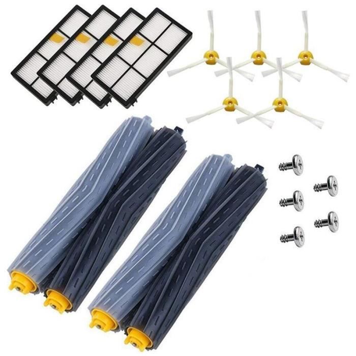 Accessoires Pour IRobot Roomba 800 805 860 861 865 866 870 871 876 880 885 886 890 895 896 900 960 966 980 Remplaant Pices Kit 4 Extracteurs 4 Filtre Hepa 6 Brosse Latrales 6 Vis 53852851