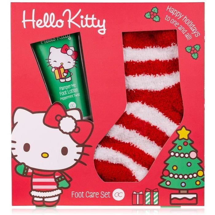 Hello Kitty Geschenkset 'Happy Christmas' – Mit Fußlotion & Kuschelsocken Im Peppermint-Duft