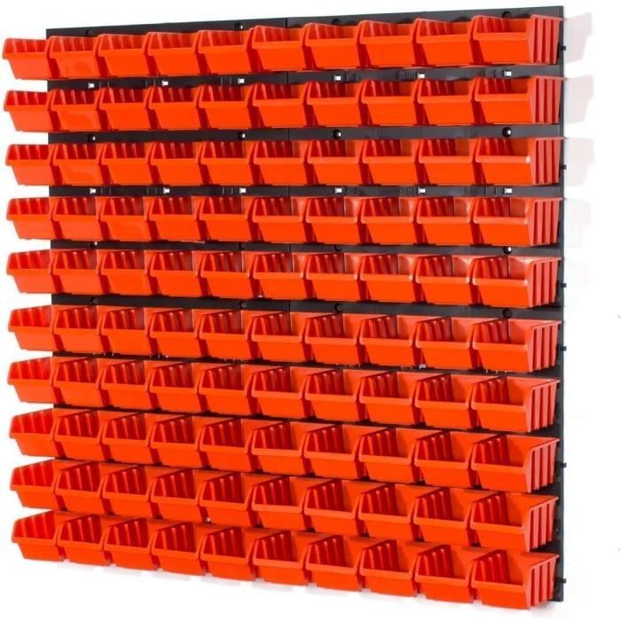 Lot De 60 Boîtes Empilables Avec Étagère Murale 120x80cm - Couvercle Transparent, Rangement Plastique Pour Atelier, Garage, Cave