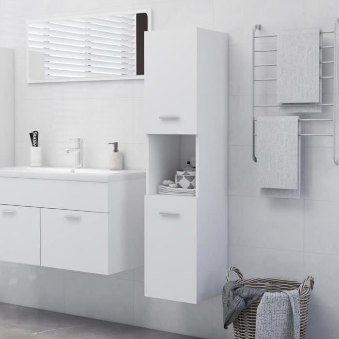 Armoire de salle de bain - Blanc - Aggloméré - 30x30x130 cm - Chic - Élégante