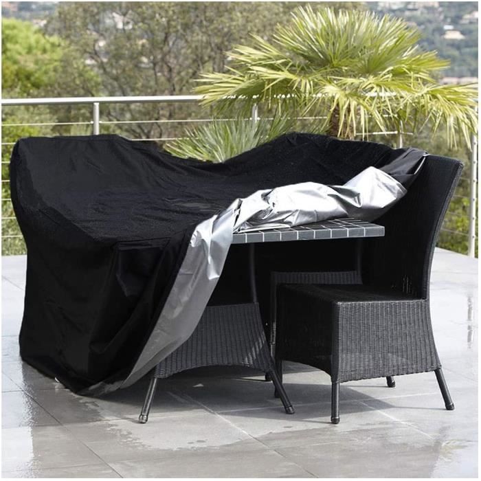 Housse De Protection Pour Salon De Jardin Imperméable Housse Table De Jardin 185x125x80cm/Longueur X Largeur X Hauteur Coupe-Vent, Anti-UV Noir Bache De Protection Housses Pour Tables De Jardin