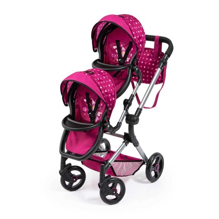 Poussette pour jumeaux BAYER DESIGN - Réglable et pliable - Pour poupées jusquà 46 cm